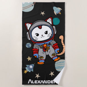 Toalla De Playa Un gato astronauta lindo en el espacio