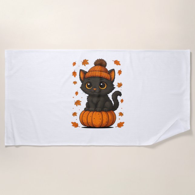 Toalla De Playa Un gato negro lindo sentado en la estética de la c (Anverso)