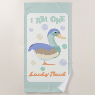 Toalla De Playa Un Pato Afortunado & Burbujas Verde Pastel