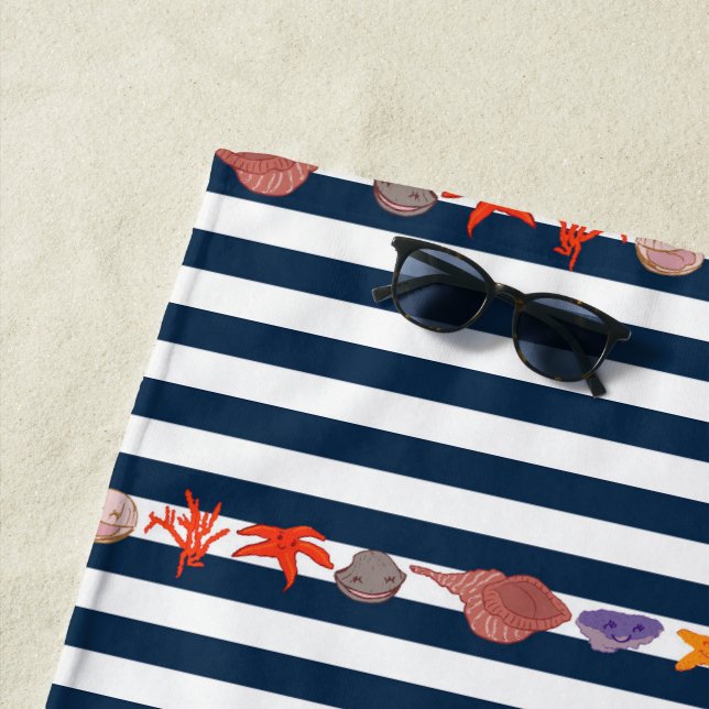Toalla De Playa Under the sea with nautical stripes (In situ)