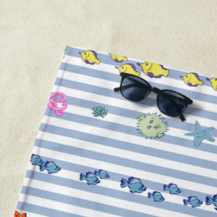 Toalla De Playa Under the sea with nautical stripes. Customisable