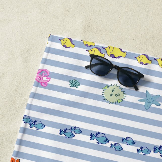 Toalla De Playa Under the sea with nautical stripes. Customisable (In situ)