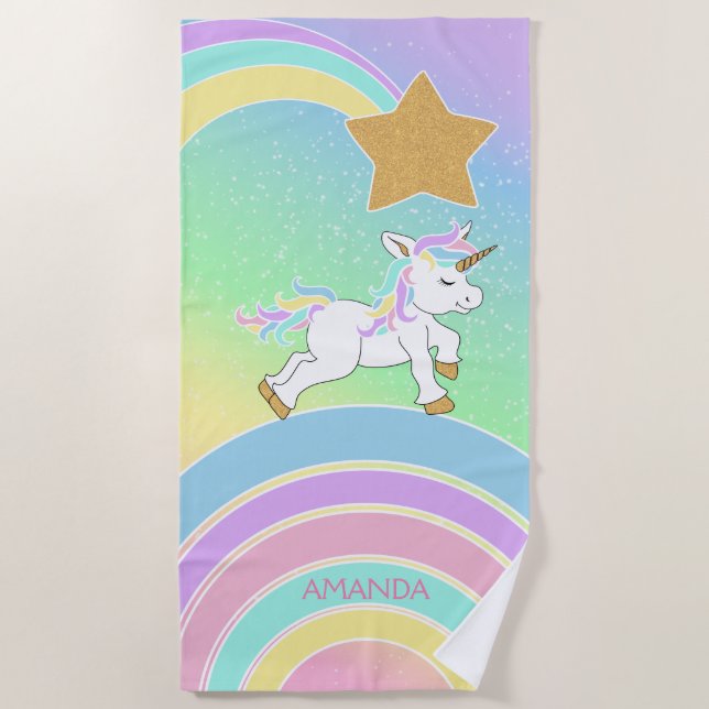 Toalla De Playa Unicornio 🦄 arcoiris (Anverso)
