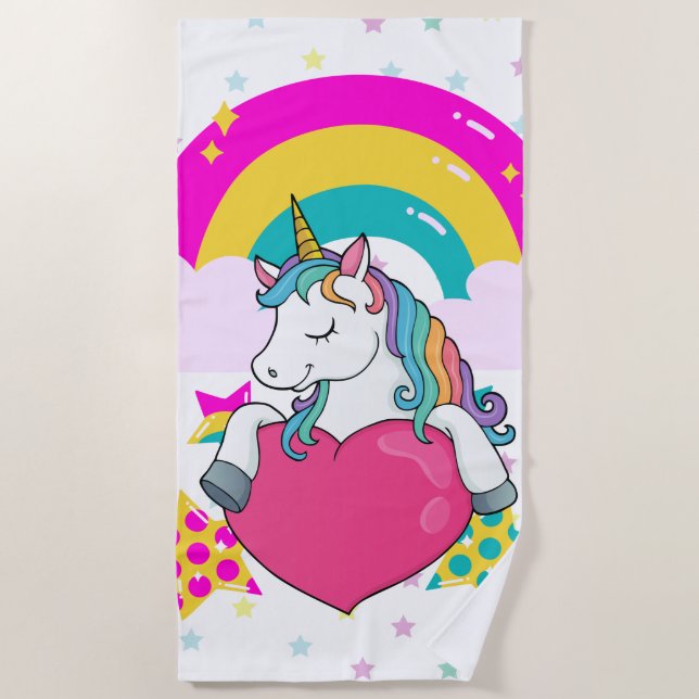 Toalla De Playa Unicornio arcoiris con estrellas (Anverso)