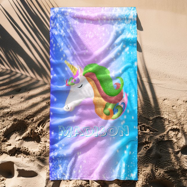 Toalla De Playa Unicornio de Purpurina Personalizable  (Subido por el creador)