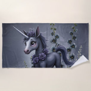 Toalla De Playa Unicornio estilizado en esplendor floral.