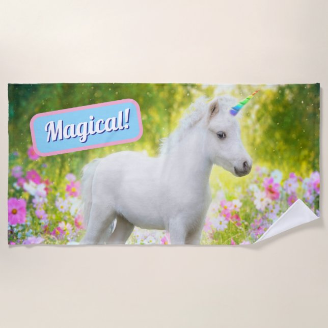 Toalla De Playa Unicornio Poni Blanco (Anverso)
