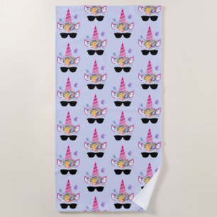 Toalla De Playa Unicornio rosa en el patrón de gafas de sol