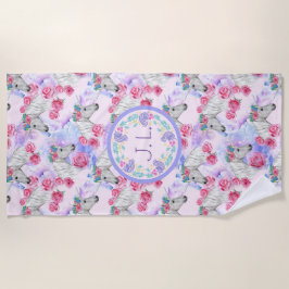 Toalla De Playa Unicornios monogramados y Rosas