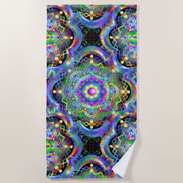 Toalla De Playa Universo Mandala Colores Psicodélicos (Anverso)