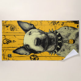 Toalla De Playa Urban Bull Terrier Portrait in Bold Yellow Grunge