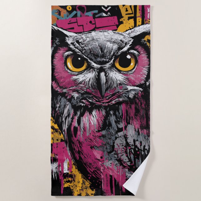 Toalla De Playa Urban Graffiti Owl Pop Art (Anverso)