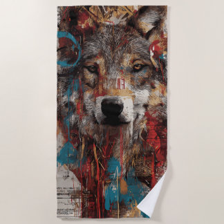 Toalla De Playa Urban Wolf Collage Street Art Grunge Design