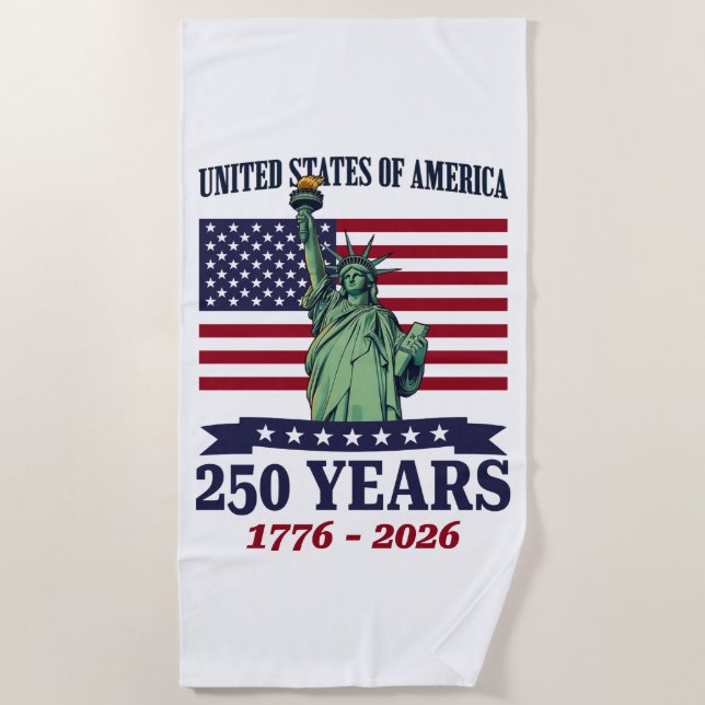 Toalla De Playa USA Statue of Liberty 250 Years 1776-2026 (Anverso)