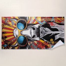 Toalla De Playa Vaca Cool con Gafas de Sol Estilo Arte Pop Graffit