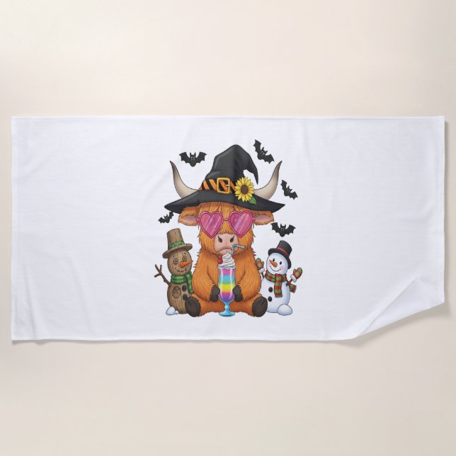 Toalla De Playa Vaca Highland de Halloween (2) (Anverso)
