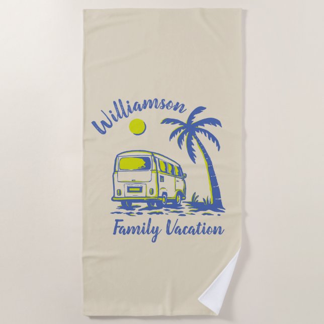 Toalla De Playa Vacaciones familiares personalizadas (Anverso)