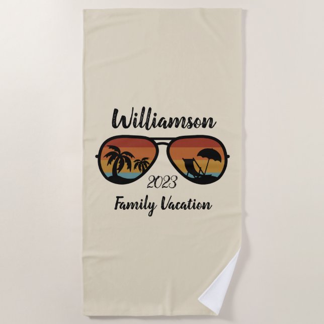 Toalla De Playa Vacaciones familiares personalizadas (Anverso)