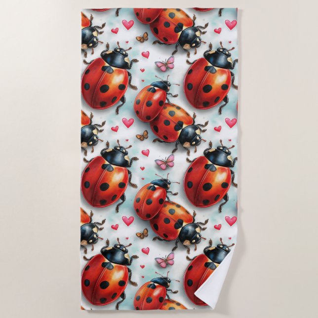 Toalla De Playa Valentine`s Day Ladybug Love Pattern (Anverso)
