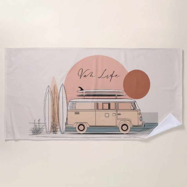 Toalla De Playa Van Life Surf Van – Retro Beach Camper Aesthetic (Anverso)