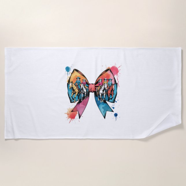 Toalla De Playa Vaquera montando caballo Coquette Bow (Anverso)