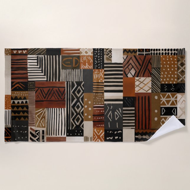 Toalla De Playa Variations of African motifs in earth tones (Anverso)