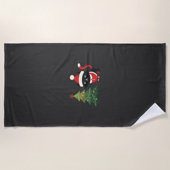 Toalla De Playa Vector gato de Navidad Santa árbol (Anverso)