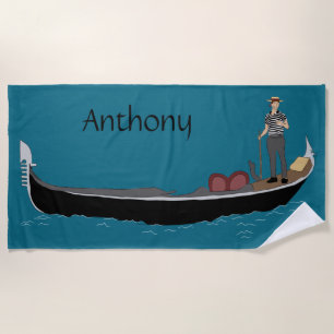 Toalla De Playa Venecia, Italia Gondola y Gondolier Azul Verde azu