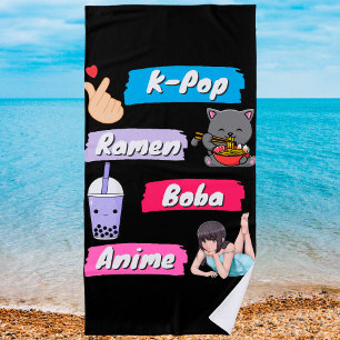 Toalla De Playa Ventilador de la cultura K-Pop, Ramen, Boba y Anim