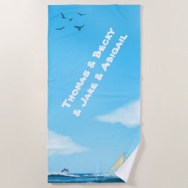 Toalla De Playa Verano azul, cielo brillante, nombre blanco