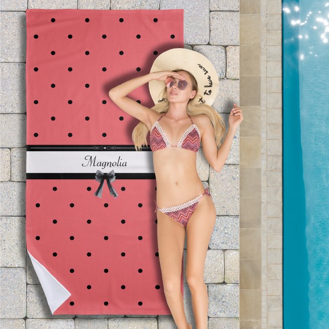 Toalla de playa Verano chic coral puesta de sol vi (Signature style for the sun seeker. Customize this chic coral towel with your name!)