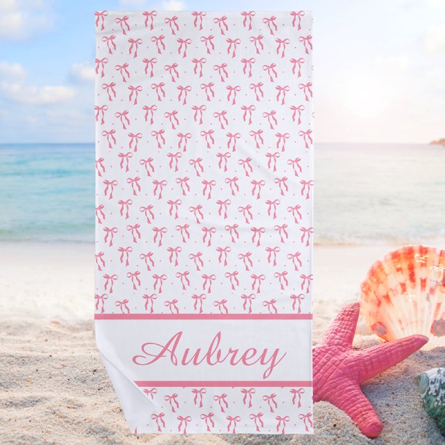 Toalla De Playa Verano de moda Preppy Pink Bow (Subido por el creador)