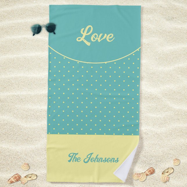Toalla De Playa Verano de puntos retro amarillos turquesa de media (Love Turquoise Retro Dots Yellow Mid Century 50s Beach Towel ©Susanne Sachers - Sunny Mind Design)