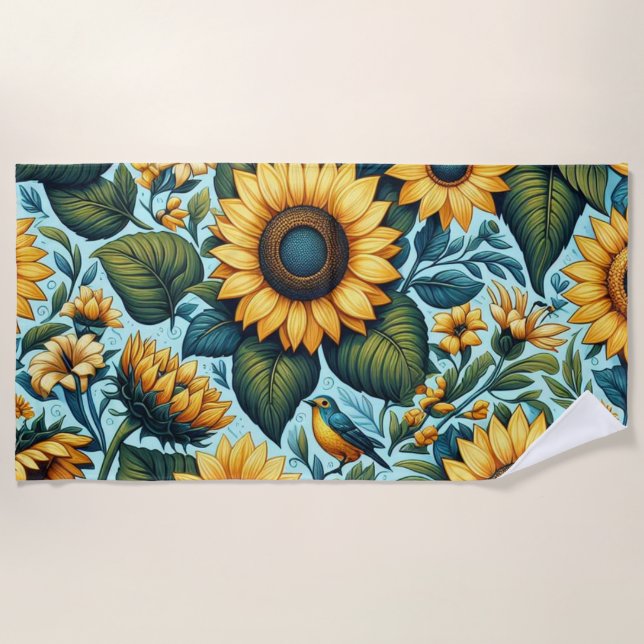 Toalla De Playa Verano/girasol/ave (Anverso)