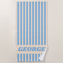Toalla De Playa Verano Moderno Azul Claro Rayado Personalizado