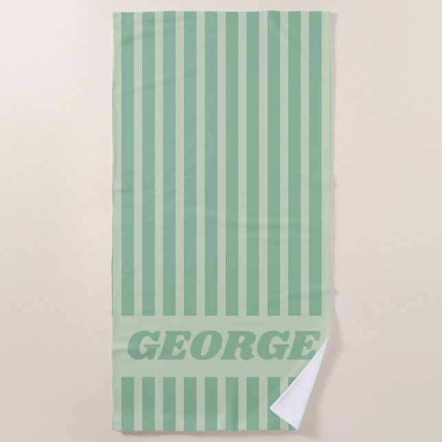 Toalla De Playa Verano Moderno Verde Rayado Personalizado (Anverso)