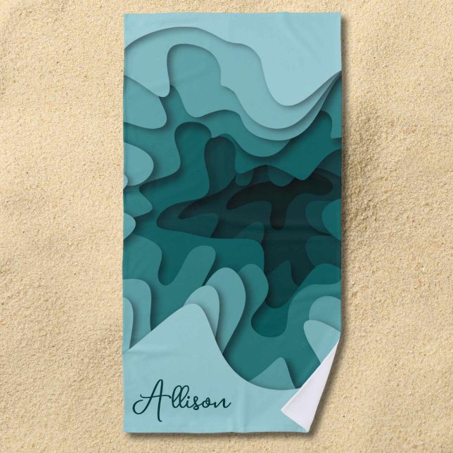 Toalla De Playa Verano Personalizado Líneas Azules Modernas (Subido por el creador)