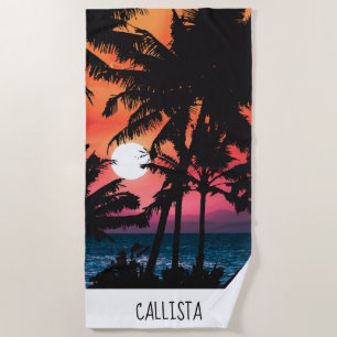 Toalla De Playa Verano Tropical Naranja Rosa Palm Trees Sunset
