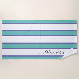 Toalla De Playa Verde azulado azul Blanco Moderno Preppy Stripes p