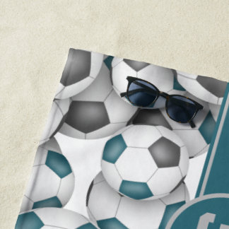 Toalla De Playa Verde azulado patrón de fútbol gris personalizado 