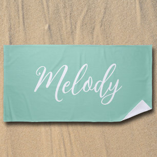 Toalla De Playa Verde Espuma de Mar Chic Nombre Personalizado Letr