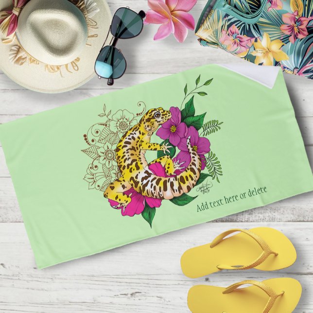 Toalla De Playa Verde Gecko Amarillo Leopardo (Subido por el creador)