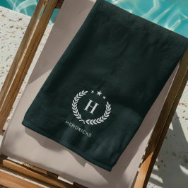Toalla De Playa Verde oscuro elegante monograma moderno minimalist