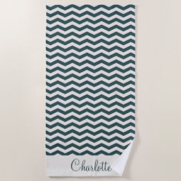 Toalla De Playa Verde pastel teal nombre zig zag raya geométrico