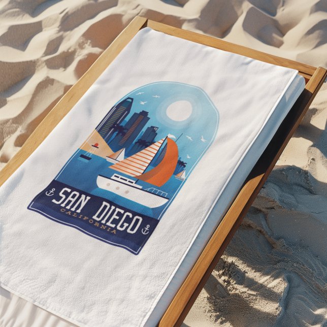 Toalla De Playa Viaje de San Diego California (San Diego California Vintage Travel Beach Towel)