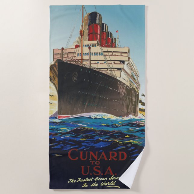 TOALLA DE PLAYA VIAJE DE VINTAGE CUNARD AQUITANIA (Anverso)