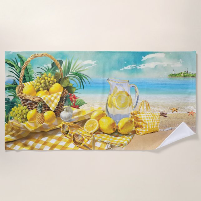 Toalla De Playa Vibes de verano | Cóctel de verano de limón (Anverso)