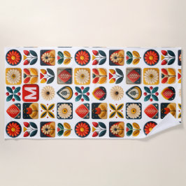 Toalla De Playa Vibes de verano folclóricas - Monograma personaliz