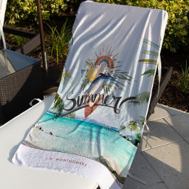 Toalla De Playa Vibes de verano | Monograma del Boho Retro Summer