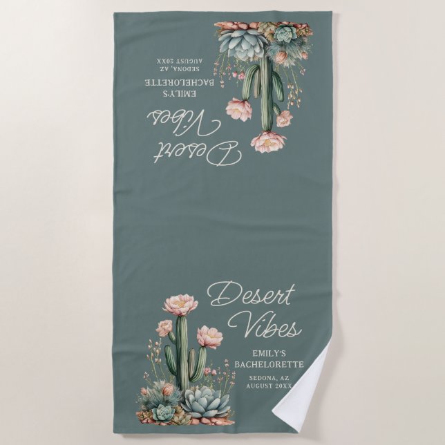 Toalla De Playa Vibes del desierto Bachelorette Fiesta Cactus flor (Anverso)